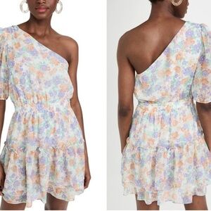 NWT WAYF Women’s S Pastel Floral One Shoulder Tiered Mini Dress